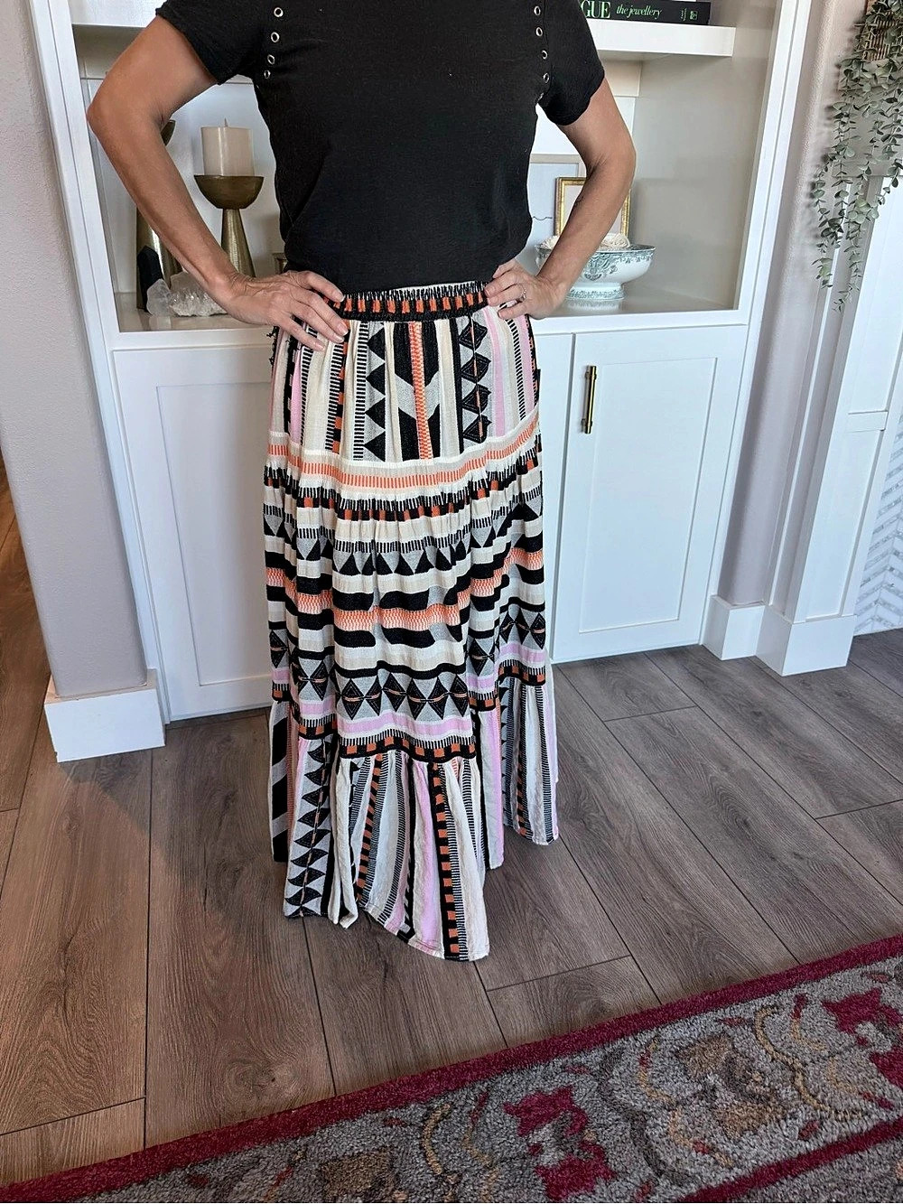 Desigual Geometric Maxi Skirt in White & Black Size Medium Like New